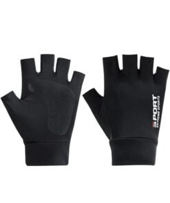 WAOKN Sunscreen Gloves Men's Summer Fingerless Thin ice Silk Driving Leaking Two-Point Lure Fishing Gloves Half-Finger Riding Takeaway Rider Gloves (Black)