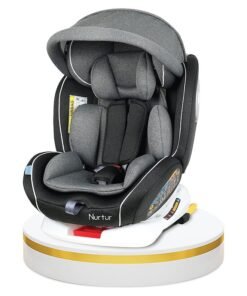 Nurtur Ultra Baby/Kids 4-in-1 Car Seat - 360° Rotation - ISOFIX – 9-Level Adjustable Headrest and Canopy - 0 months to 12 years (Group 0+/1/2/3), Upto 36kg - Grey Multi