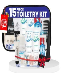 Stuhrling Bottle Trektote Travel Toiletry Kit For Men And Women - 15 Piece Set of Travel Size Toiletries, TSA Compliant, Includes Shampoo And Conditioner, Body Wash, Oral Care, Reusable Toiletry Bag & More