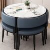 Harmony Home 5-Piece Round Dining Table Set – White  Ceramic Marble Top with Metal Legs & 4 Blue PU Leather Cushioned Chairs – Modern Dining Furniture for Kitchen & Small Spaces