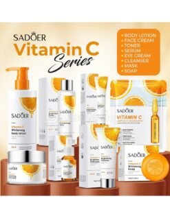 Sadoer Vitamin C Skin Care Combo 8 In 1 Set With Body Lotion Toner Eye Cream Face Cream Serum Cleanser Soap And Mask Sheet For Brightening And Hydrating All Skin Types