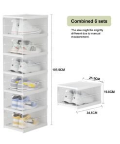 ARNOTEC Shoe Storage Organizer, Clear Installation-free Foldable Shoe Rack Stackable Shoe Box Pack, Portable Cabinet Rack (Transparent 6 Tier)