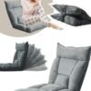 XiuWoo Floor Chair with Back Support Folding Lazy Floor Sofa Cushion Lazy Couch Lounge Tatami Lounger Floor Seat with 6 Position Adjustable Backrest Neck Pillow Fully Assembled for Meditation Reading Gaming
