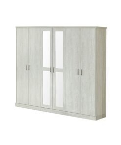 DANUBE HOME Zirco 6 Door Wardrobe Extra Sturdy Closet Clothes Storage Cupboard Modern Design Space Saving Swing Door Cabinet For Bedroom L 240x58x210 Cm White Oak