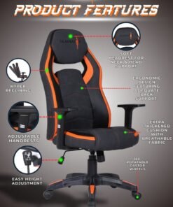 Gladiator Pro Racing Style Gaming Chair with Premium PU Leather Ergonmic Cushion and Adjustable Backrest for Ultimate Gaming Comfort 128.5 x 65.5cm