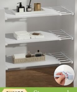 DUNISO Separator Shelf, Wardrobe Nail-Free Retractable Storage Partitions, Kitchen Partitions, Dormitory Cabinet Layered Racks, Bathroom Storage Rack Tension Racks, Expandable Closet Racks, Adjustable, Suitable For Wardrobes, Cabinets, Cupboards (24 cm, 38-55 cm)