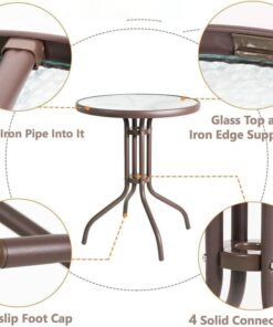 Alternative view of Harmony Home Stylish Round Patio Table with Tempered Glass Top – Durable Rust-Resistant Metal Frame, Weather-Resistant Outdoor Dining & Coffee Table for Garden, Balcony, Deck, Patio & Backyard (Brown)