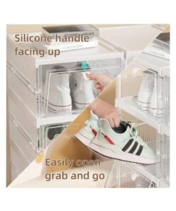 Shoe Storage Organizer, Clear Installation-free Foldable Shoe Rack Stackable Shoe Box Pack, Portable Cabinet Rack (Transparent 6 Pack) - Image 3
