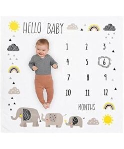 HOOKOR Organic Baby Monthly Milestone Blanket For 1-12 Month Boy or Girl - Months Blanket Newborn Announcement Disc - Growth Chart Milestone Blanket (Elephants)