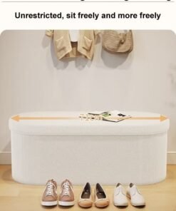 Raffine Multifunction Round Edge Design Oval Shaped Spacious Storage Stool Foldable Comfortable Soft Sponge Filling Sitting Bench for Bedroom Ottoman with Storage Cabinet Lamb Fur Upholstered Storage Bench for Entryway Benches Living Rooms Hallway 71x38x40 cm - Image 3