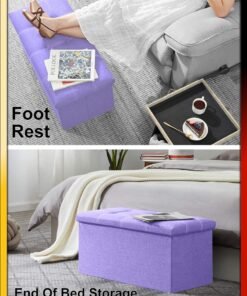 DBLEW Linen 76x38x38cm Foldable Ottoman Storage Bench Cube Boxes Footrest Shoe Changing Step Stool Padded Seat For Bedroom Hallway Chair Dorm Living Room Table Space Saving With Lid 80L Capacity - Image 4