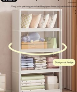 DUNISO Portable Fabric Wardrobe, Large Capacity Dust Prevention Wardrobe Closet Organizer with 4 Storage Shelves, Clothes Storage Cabinet with Clear Dust Cover, Closet Organizer with Metal Frame for Bedroom Living Room