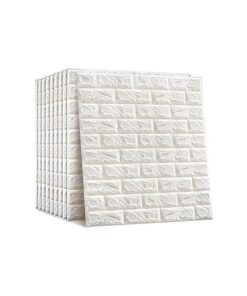 BLOOMING TIME 10 PCS Self- Adhesive 3D Wallpaper, DIY Waterproof White Brick Pattern Wall Stickers for Living Room Bedroom, 77 x 70 cm