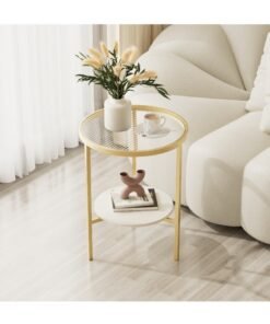 MIXDE Nordic Style Minimalist Modern Round Small Glass Round Side Coffee Table End Table For Home Living Room Bedroom Study Room Office