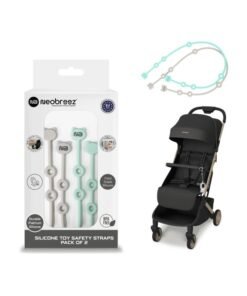 Neobreez Food Grade Silicone Toy Safety Strap for Stroller Buggy, Pushchair, Pram, Carseat, High-Chair|Adjustable Baby Toddler Toy, Pacifier, Bottle, Cribs, Teether Holder|Toy Safety Belt(Pack of 2)