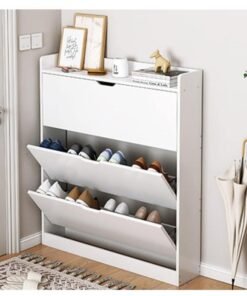 keke Three Tier Shoe Rack Organizer Storage Foldable Closet with Doors for Living Room