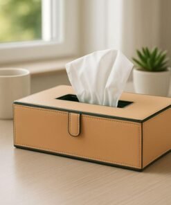 CASA BOTANICAL Leather Tissue Box Holder | Paper Napkin Holder Case | Tissue Holder Dispenser Organizer for Car Decor Home Room Hotel Beige 1pc Rectangular Shape Box