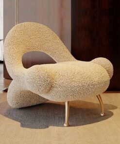 fashionhome Italian Luxury Artistic Design Leisure Sofa Chair Back Bent Style Reception Single Chair Contemporary Accent Chair Living Room Chair 78x78x80 cm (Fully Assembled)