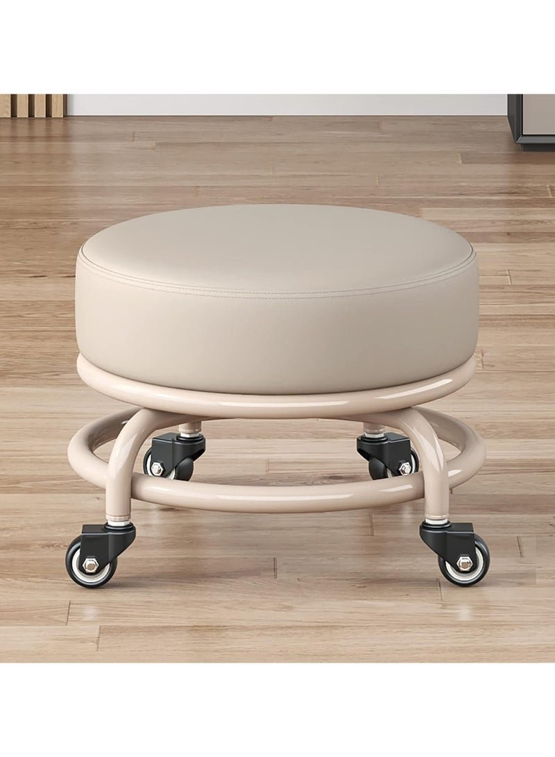 DubaiGallery Rolling Stool with 360° Silent Rubber Wheels and PU Leather Seat for Garage Home Garden Office Shop and Fitness Stable and Comfortable