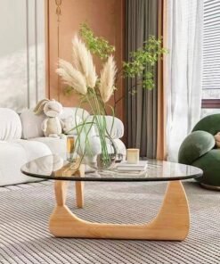 Raffine Mid-Century Abstract Design Modern Coffee Table with Solid Wood Frame Small Triangular Side Table with Clear Glass Top Vintage Center Table for Living Room Patio Balcony 91x65x40 cm - Image 4