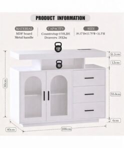 Alternative view of NKX Dystler Coffee Bar Cabinet with Storage, Sideboard 3 Drawers & 2 Doors Storage Table for Kitchen Dining