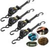 WALALLA 4 Pack Durable High Tenacity Polyester Retractable Ratchet Strap Load Capacity Up to 680kg 3.3M Long Auto Ratchet Straps Self Retractable Tie Down Straps for Ford Truck Boat