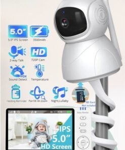 WALALLA Baby Monitor Camera, 5 inch HD Video Monitor 720P Camera IR Night Vision, Sound Detection, Two Way Audio and VOX Mode, Temperature Sensor and 8 Lullabies,Indoor Security Camera for Home