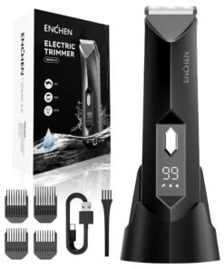 ENCHEN Spark 2 Body Hair Trimmer – Waterproof, Skin-Safe Ceramic , 80-90 Mins Runtime, Built-in LED Light, Travel Lock, Multi-Functional Display, Storage Base, 3 Length Guide Combs (3-12mm) – Black