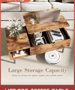 Alternative view of LENND Wooden Coffee Table, Lift Top Coffee Table with Large Hidden Compartment and Ample Storage Shelf, Lift Tabletop Dining Table for Living Room, Home Small Space, Rustic