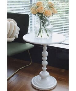 Old_Feller Vintage Sofa Side Table Living Room Coffee Table Household Roman Pillar End Table Round Table White 40*52cm - Image 4