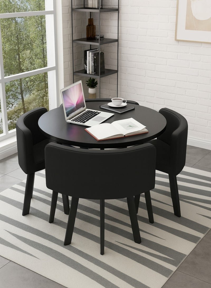 Harmony Home 5-Piece Round Dining Table Set – Wooden Table with 4 Upholstered Chairs, Small Dining Room Furniture, Black