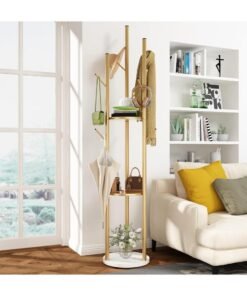Alternative view of RATSAW Clothes Hanger and Rack with a Modern and Elegant Design Coat Racks Freestanding Coat Hanger Stand Hall Tree Coat Rack for Hanging Hats ScarvesBags Modern Coat Rack with Double Shelves Corner Coat Rack, 9 Hooks - Black Colour