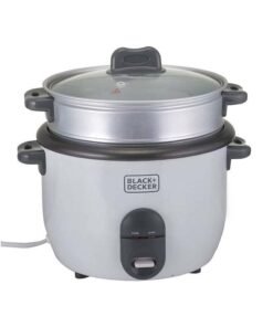 BLACK+DECKER Rice Cooker, Multifunctional Cooking Options, Removable Non-Stick Bowl, Steaming Tray, Water Level Indicator, Glass Lid, Cool Touch Handle, Compact, 1.8 L 700 W RC1860-B5 White