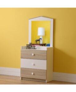 DANUBE HOME Stanley 3Drawers Dresser With Mirror Durable Vanity Table Dressing Makeup Desk With Storage Modern Design Bedroom Furniture L 82.3 x W 40.7 x H 174 cm-Sonoma Oak & White