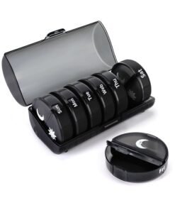 Weekly Pill Organizer 2 Times a Day, Travel Pill Box 7 Day, AM PM Twice a Day Pill Case, Portable Daily Vitamin Organizers for Medication, Vitamins, Fish Oil, Supplements (Black)