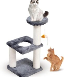 SKY-TOUCH Cat Tree, 2-layer Cat Tree Tower, Cat Condo with Sisal Scratching Post, Rest Activity Center Cat Climbing Tree With Toys, Sisal Posts (45×21×21cm）