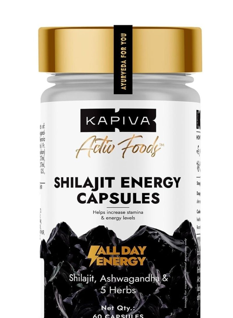 Kapiva Shilajit/Shilajeet Energy 60 Capsules | Made with 100% Pure Shilajit | For All Day Energy & Stamina | With Ashwagandha,Gokshura | 100% Ayurvedic