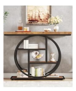 KLNAMAEAAN Side Table with Circle Base with Narrow Wood with Shelves for Living Room Brown
