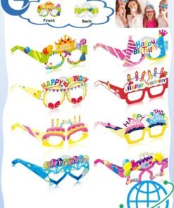 MXN 8 PCS Happy Birthday Paper Glasses, Novelty Funny Photo Booth Props, Colorful Birthday Party Glasses for Party Decorations