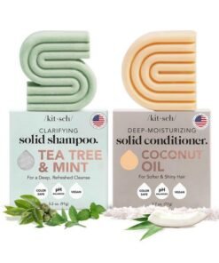 Kitsch Tea Tree Shampoo Bar Soap & Coconut Oil Hair Conditioner Bar Clarifying Shampoo For Hair Grease Cleansing & Moisturizing Organic Natural Soap Zero Waste Travel Size Hair Care Set Of 2 Pack