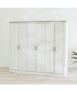 DANUBE HOME Olivos 6 Door Wardrobe Extra Sturdy Closet Clothes Storage Cupboard Modern Design Space Saving Cabinet for Bedroom 231x54x204 cm Ash Grey/Oak