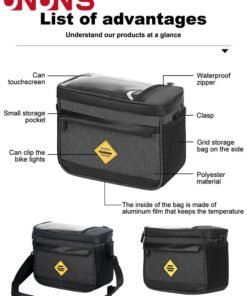 UNUNS Bike Front Basket,Bicycle Handlebar Bag With Touch-Screen Phone Bag Fit Phone Under 7",Waterproof Cycling Phone Holder Bike Basket Pocket,Cold Warm Insulation Outdoor​Storage Pouch-Black 23x12x18cm - Image 5