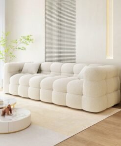 Merry Moments 3 Seater Sofa Modern Sofa White Sofa White Bouclé Upholstered Sofa Curly Oatmeal White for Living Room Reception Office Airbnb with 3-Piece Filled Cushion Set L200xH65xW80 cm