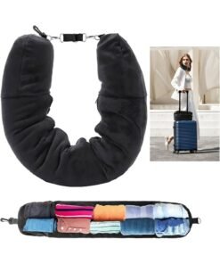 Stuffable Travel Pillow Soft Plush Neck Pillow with Clothes Adjustable Travel Neck Pillow for Extra Luggage Fits 3 Days' Essentials for Car, Plane or Train No Filler