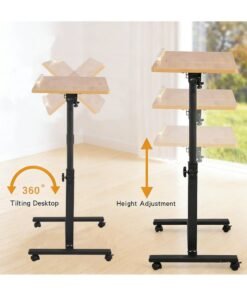 XICEN Portable Adjustable Height Side Table, 360° Tilting Laptop Desk with Wheels, Overbed Table, Mobile Computer Table