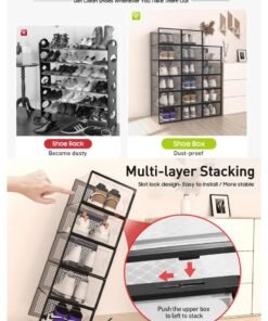 Alternative view of MissTiara Shoe Organizers Storage Boxes for Closet, 12 Pack Clear Plastic Stackable Sneaker Containers Bins with Lids, Under Bed Shoe Storage for Entryway, Fit up to Women's Size 10 (Black, Large)