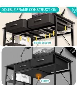 SHEIDLIN Computer Desk with With 2 Drawers，39.37"Home Office Desk with Monitor Stands and 2 storage shelves， Writing Gaming Table Home Office Desk ，Ergonomic Black - Image 2