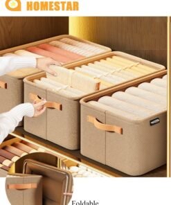 HOMESTAR 3pcs Wardrobe Clothes Organizer, Foldable Closet Storage Box with Handle, Brown