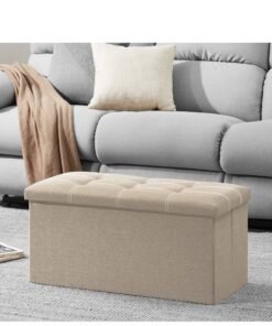 Alternative view of XiuWoo 30 inches Folding Storage Ottoman 80L Ottoman Bench Footrest Stool Linen Fabric Beige Storage Chest Padded Seat for Bedroom and Living Room Support 350lbs