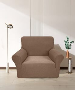 Noon East Stretch Fit Texture Sofa Cover with Elastic Bottom, Soft Slipcover Fabric - Great for Furniture Protection, Washable & Dog/Cats Friendly - 1 Seater (90-130 cm) - Khaki